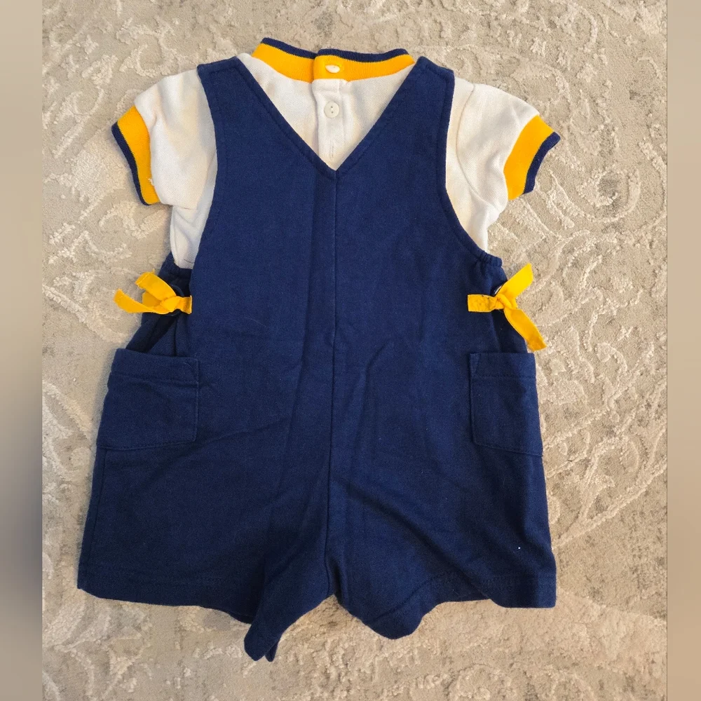 Vintage Y2k 3 Little Fish Disney Blue Winnie the Pooh Overalls And Shirt 2pc Set